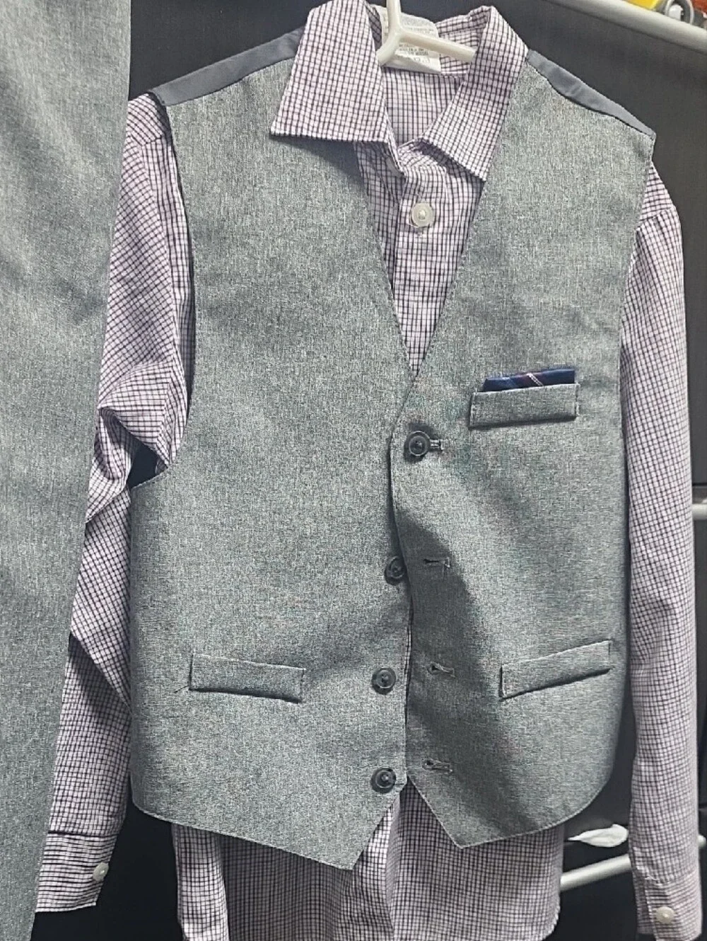 Vineyard Vines Gray Boys' Dress Vest, Pants & Check Shirt